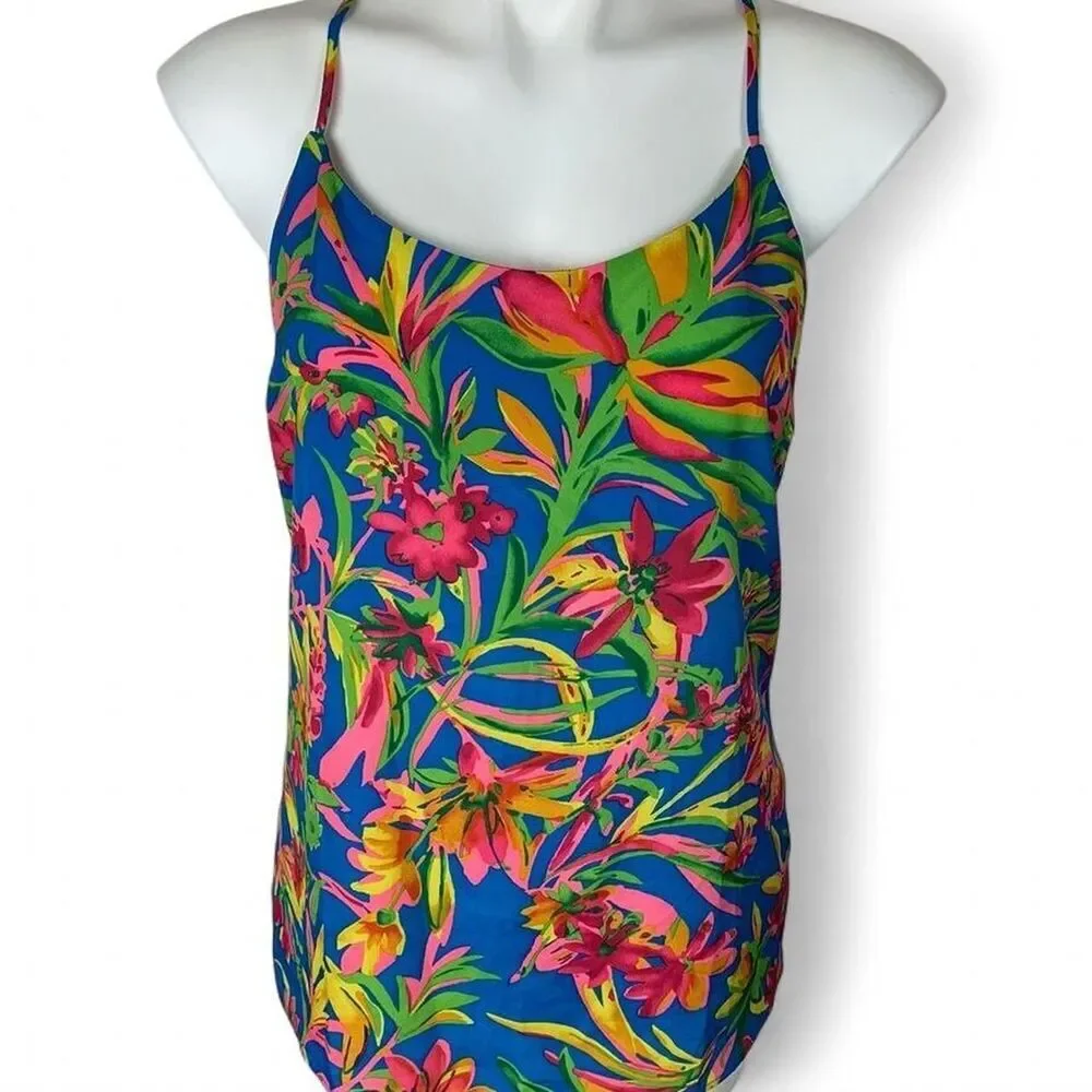 J. Crew Tropical Floral Racerback Cami Top | Vacation Coastal Dopamine | size 2